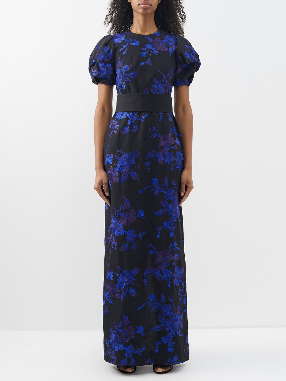 Black Floral-embroidered cotton-faille gown | Erdem | MATCHES UK