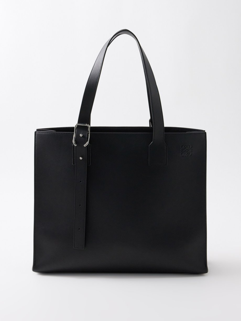 Black Buckle large leather tote bag | LOEWE | MATCHES UK