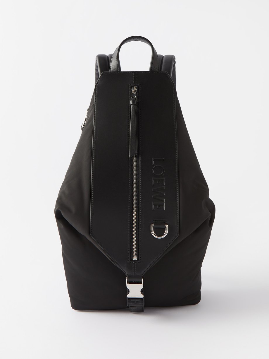 Black Covertible nylon and leather backpack | LOEWE | MATCHES UK
