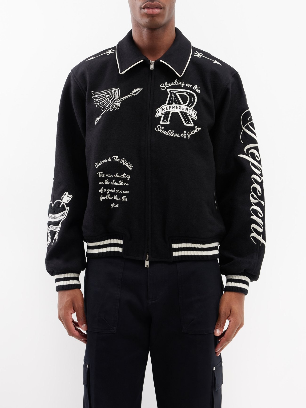 Represent Black Cherub-embroidered wool Varsity jacket | 매치스패션, 모던 럭셔리 ...