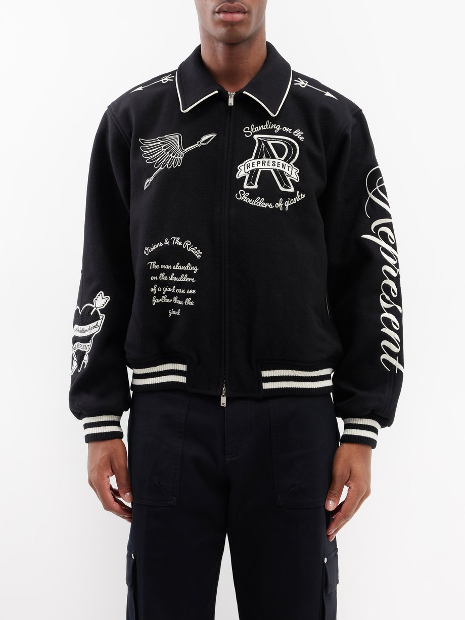Black Cherub-embroidered wool Varsity jacket | Represent ...