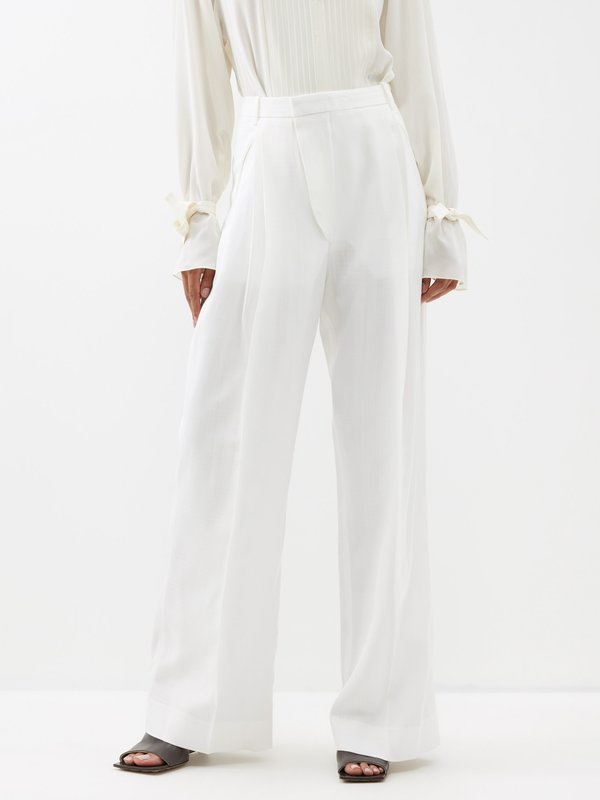 Victoria Beckham High-rise pleated canvas wide-leg trousers