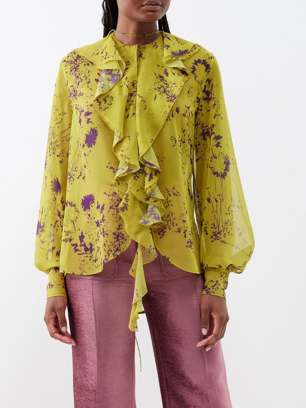 Victoria Beckham Romantic ruffled-neck silk-plissé blouse