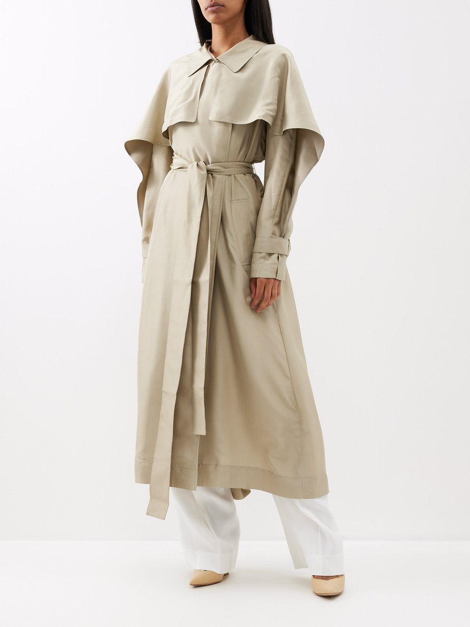 Green Pleated-back silk-habotai trench coat | Victoria Beckham | MATCHES UK