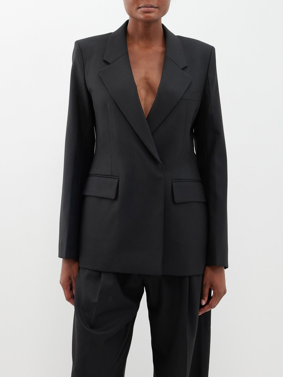 Black Double-breasted twill blazer | Victoria Beckham | MATCHES UK