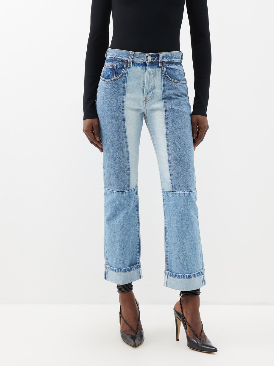 Blue Patchwork cropped jeans | Victoria Beckham | MATCHES UK
