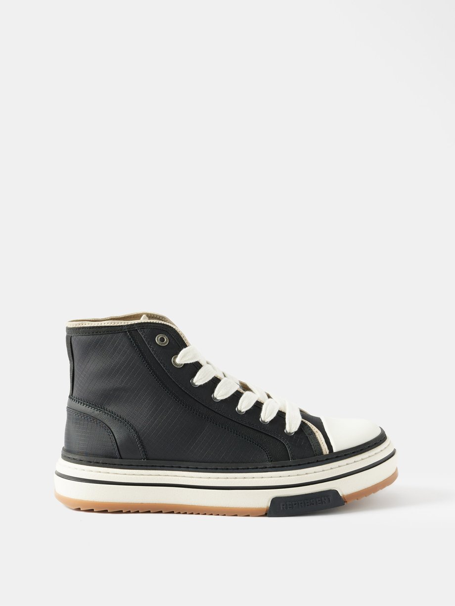 Black white Alpha leather-trim ripstop high-top trainers | Represent ...