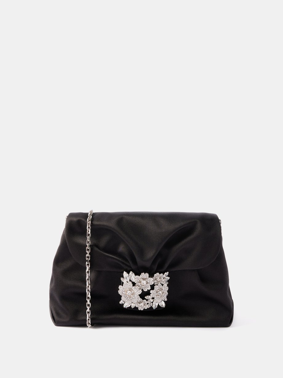Black Bouquet crystal-embellished satin clutch bag | Roger Vivier ...