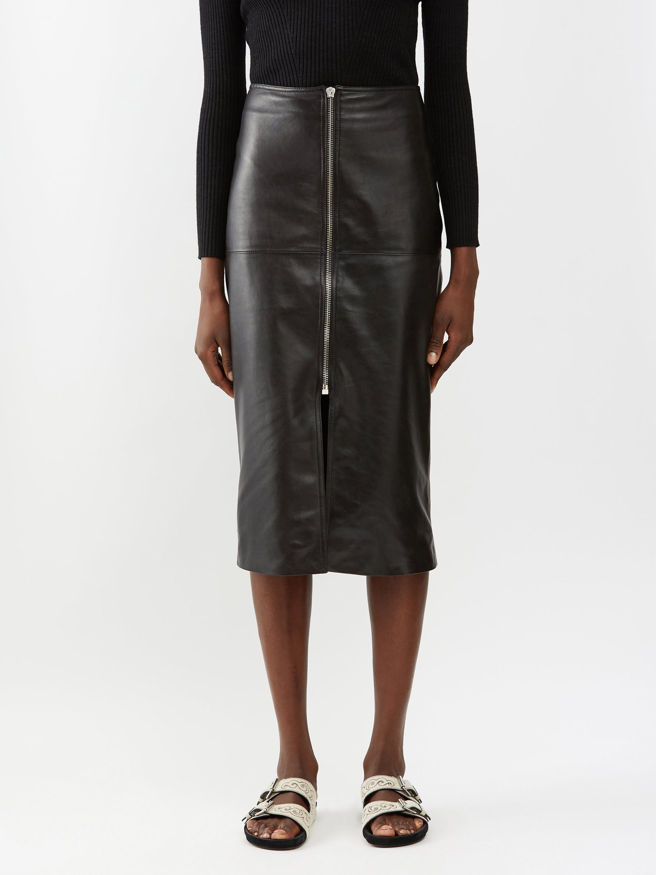 dekorere dato Polar Black Ediaz zip-front leather midi skirt | Isabel Marant | MATCHESFASHION US
