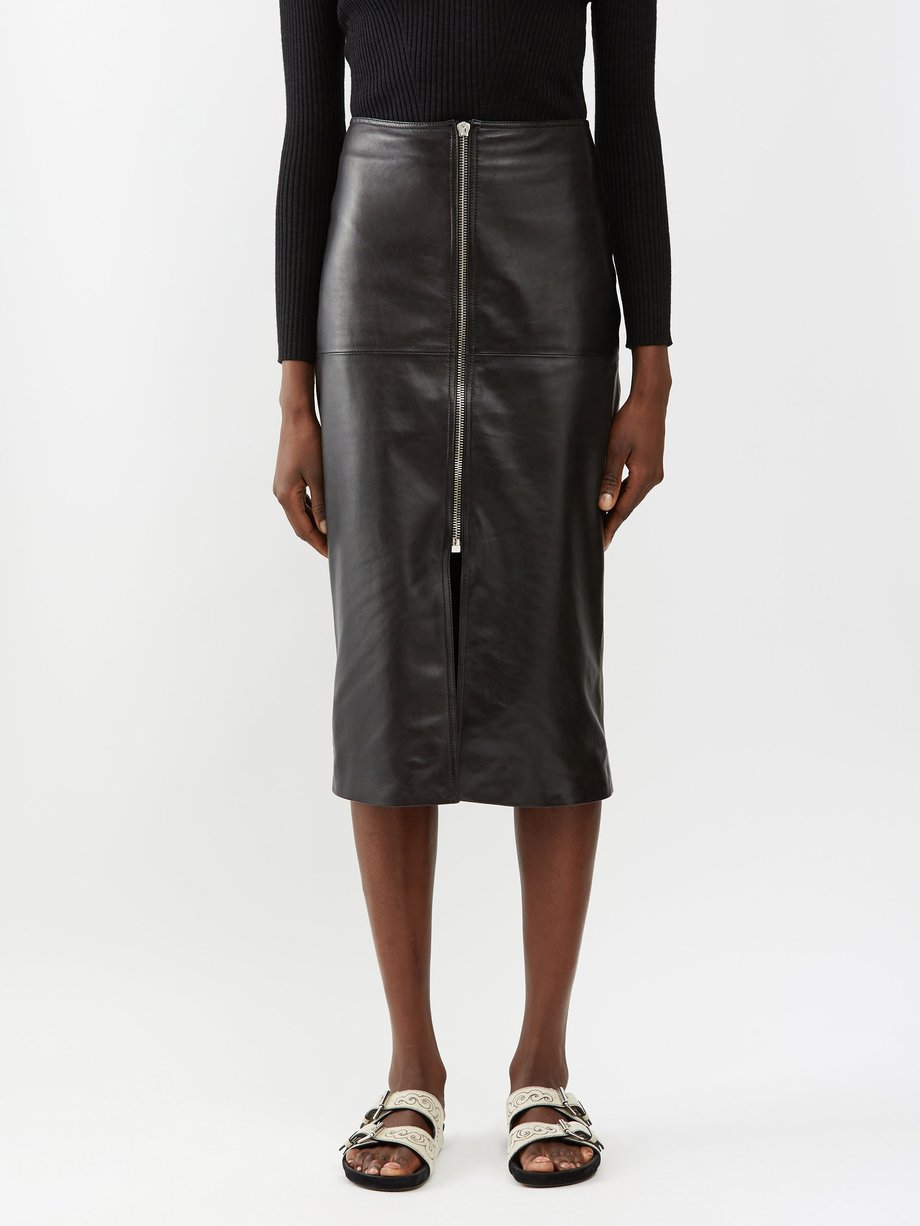 Black Ediaz zip-front leather midi skirt | Isabel Marant ...