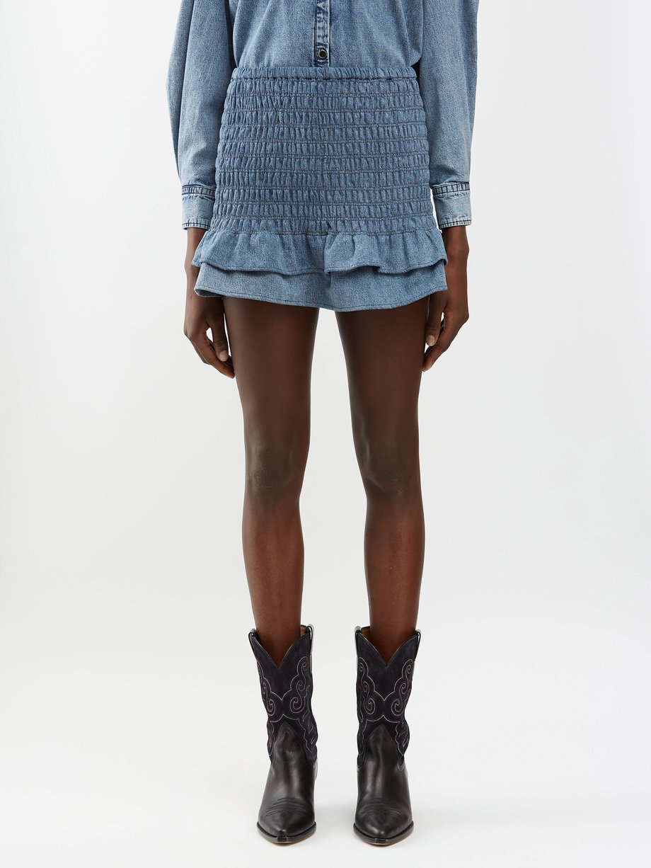Blue Dorela smocked cotton-chambray mini skirt | Marant Etoile ...