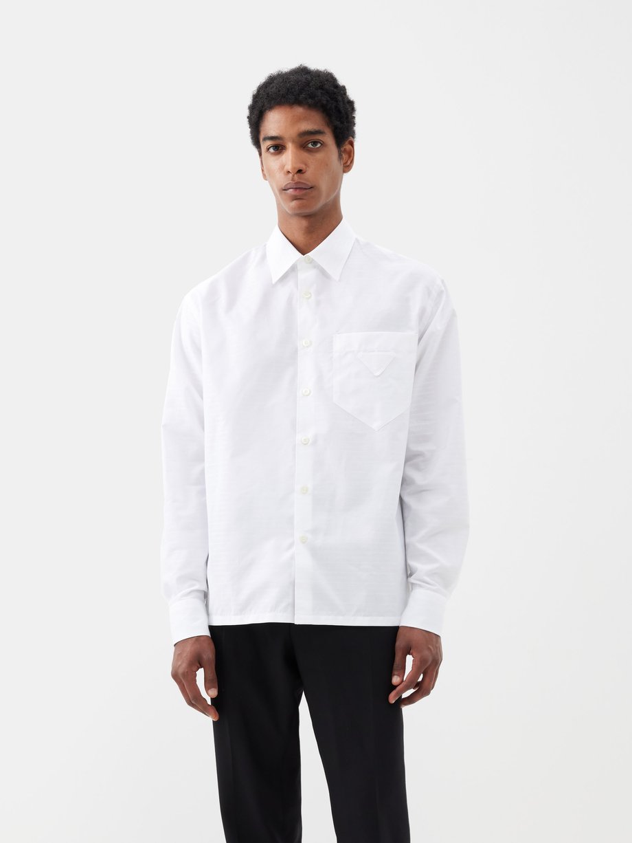 White Logo-jacquard cotton-poplin shirt | Prada | MATCHES UK