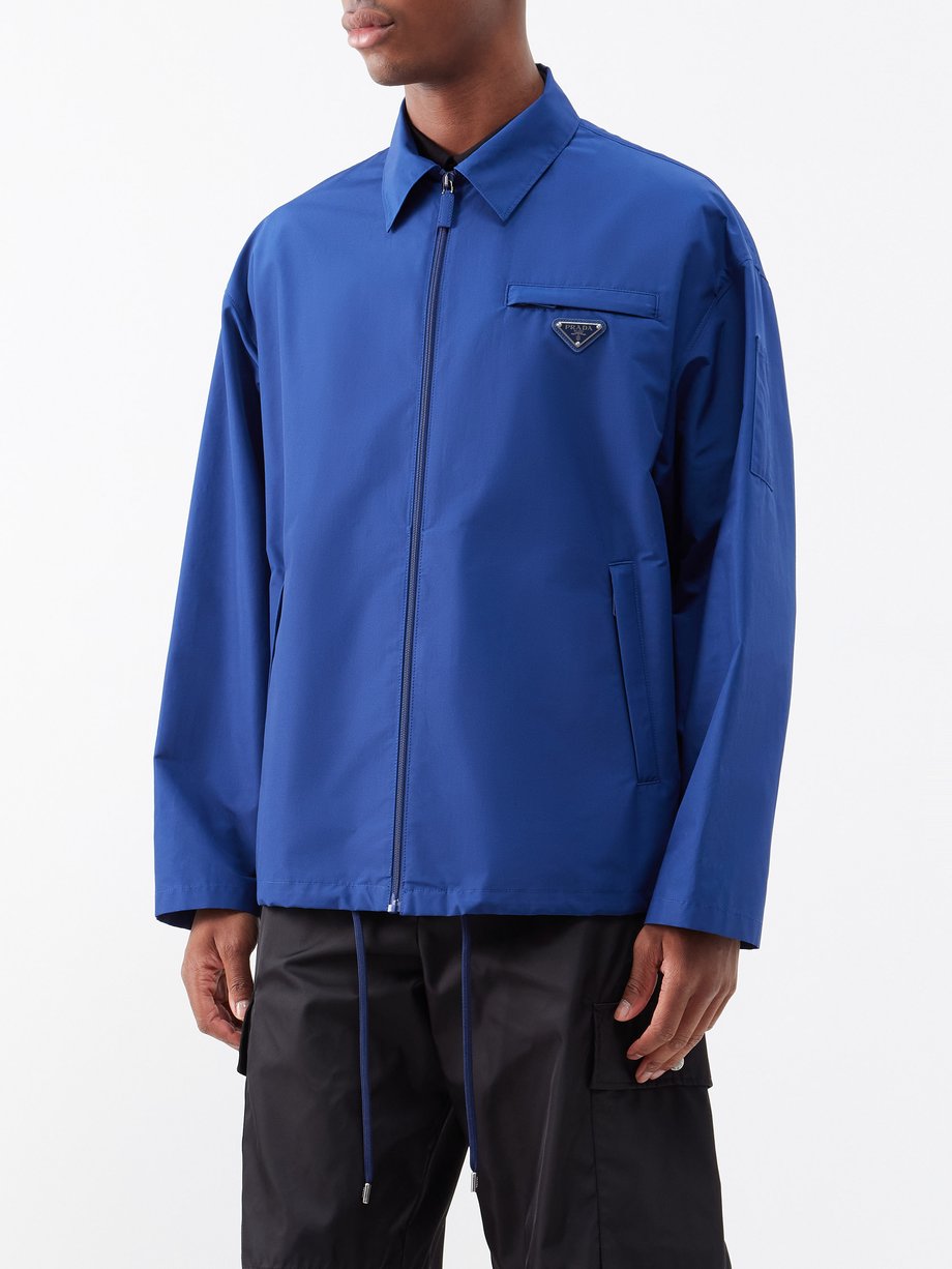 Blue Triangle logo-plaque cotton-blend poplin jacket, Prada