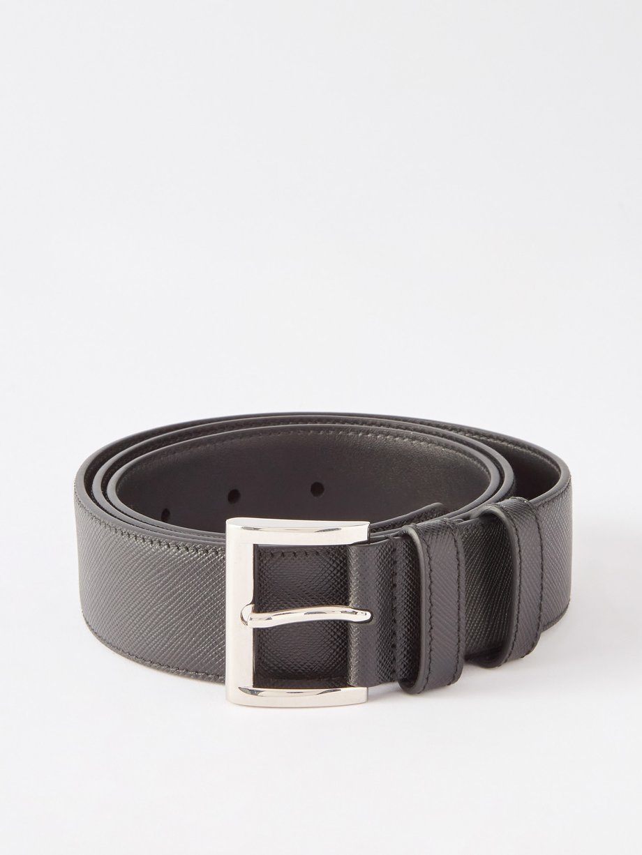 Black Logo-plaque Saffiano-leather belt | Prada | MATCHES UK