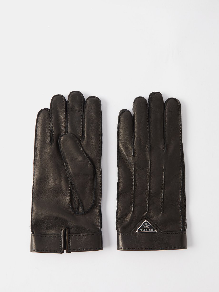 Black Logo-plaque leather gloves | Prada | MATCHESFASHION UK