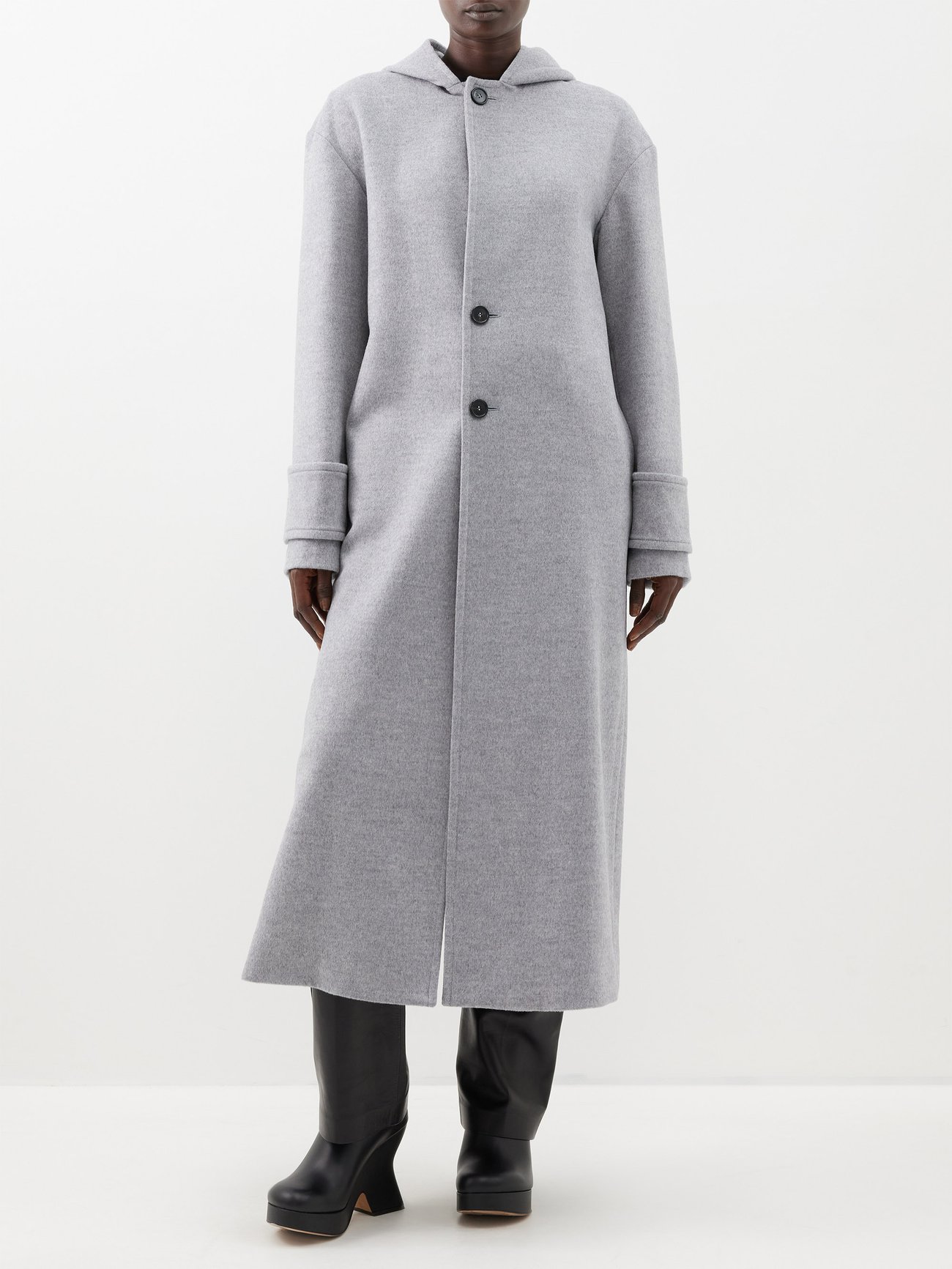 Hooded wool-blend longline coat