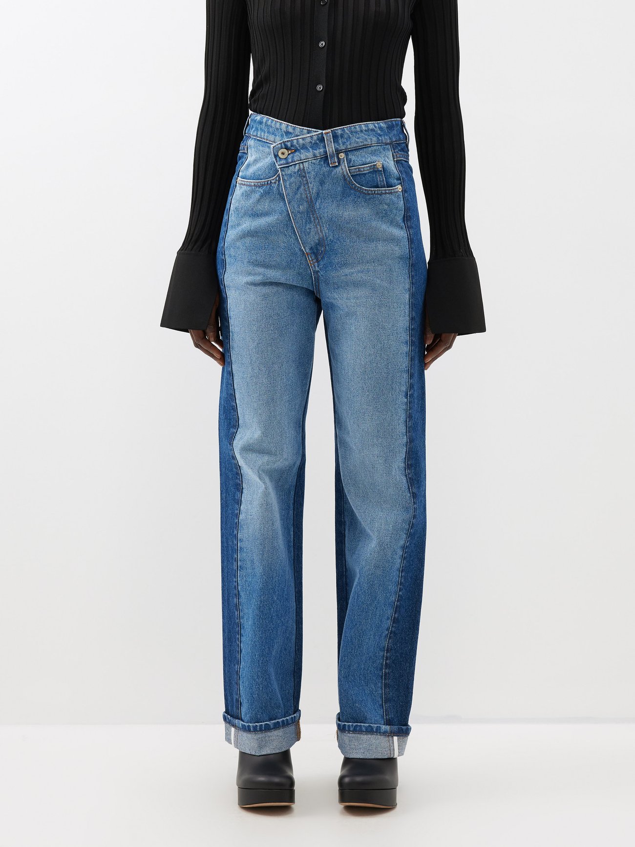 Blue Trompe L'oeil deconstructed two-tone jeans | LOEWE | MATCHES UK