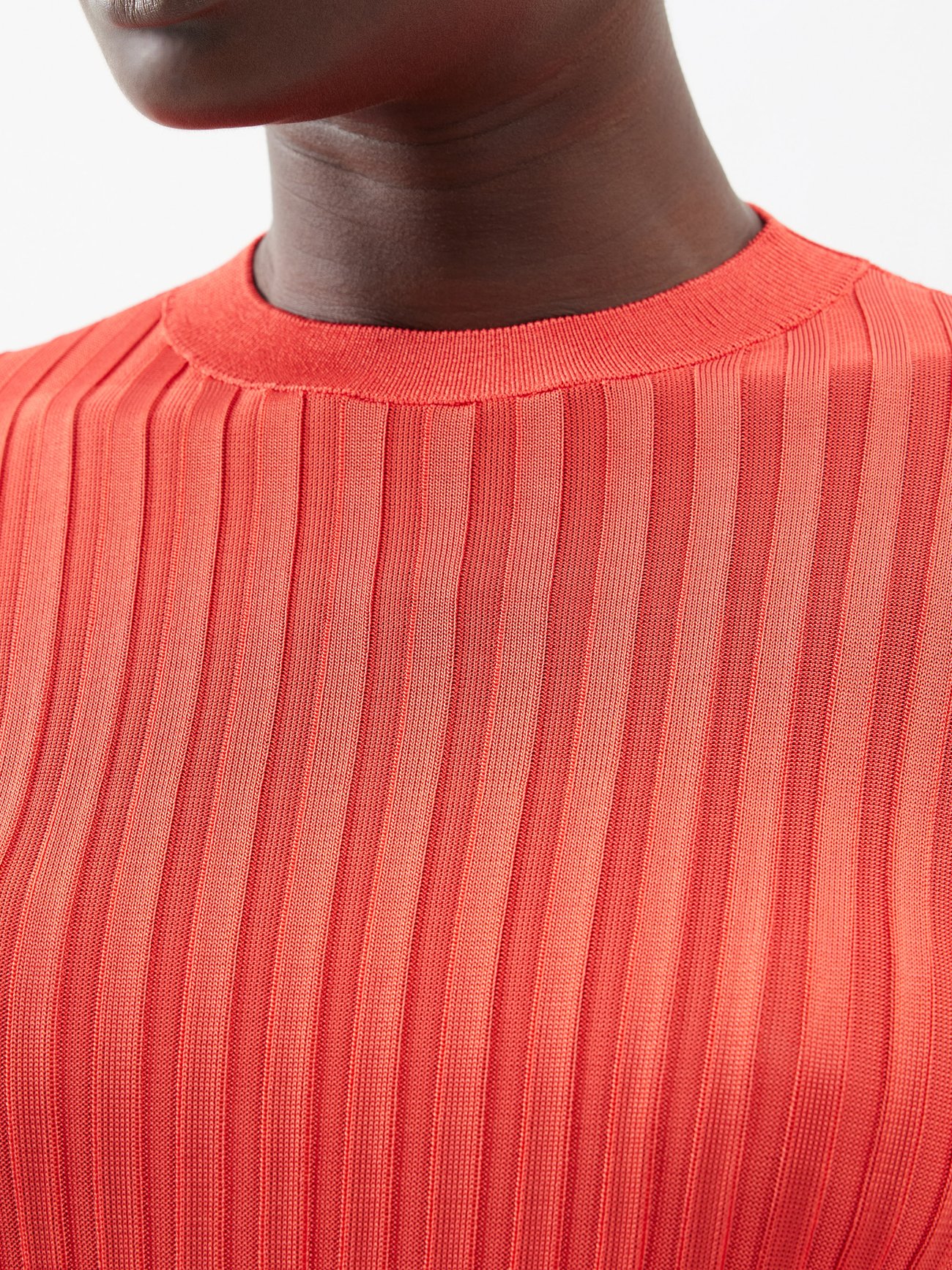 Exaggerated-cuff ribbed-knit sweater