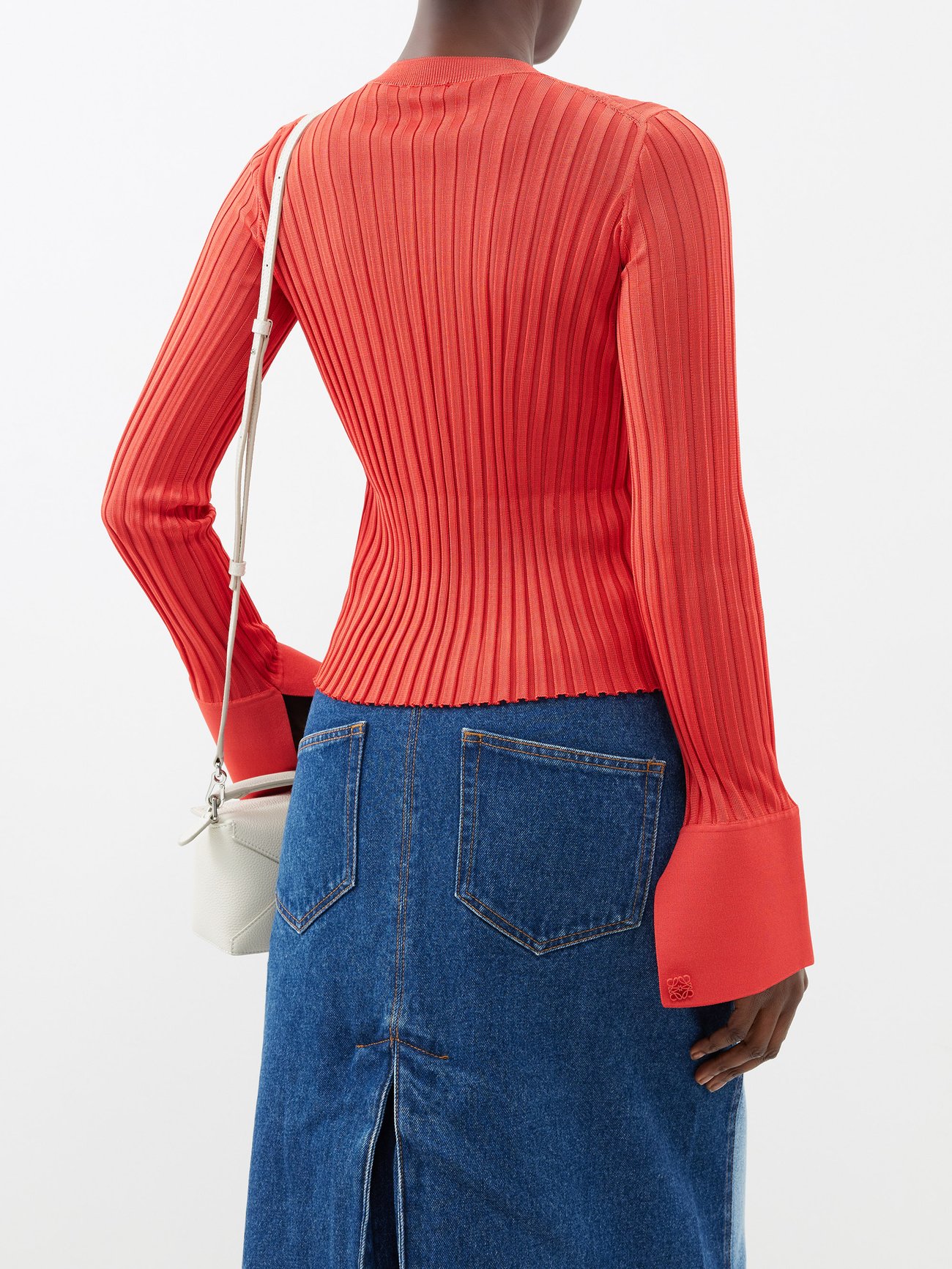 Exaggerated-cuff ribbed-knit sweater