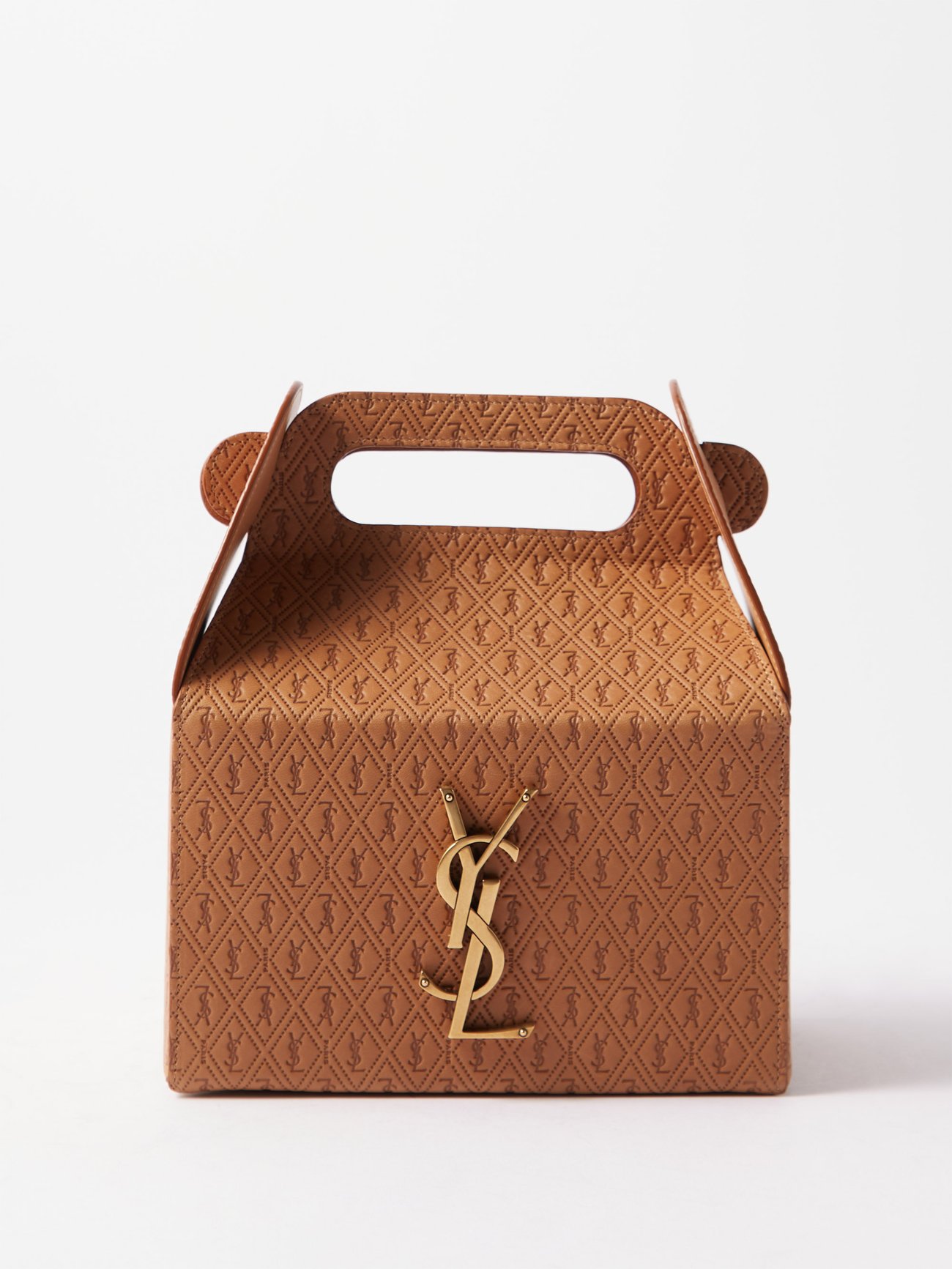 SAINT LAURENT Calfskin Crocodile Embossed Monogram Lunch Box Bag