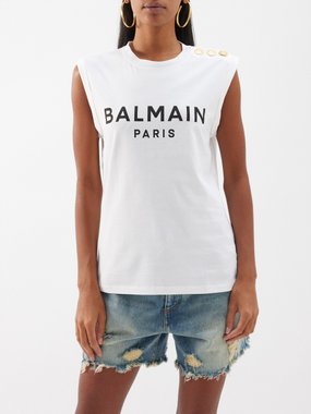 Balmain White Monogram Knit Tank Top