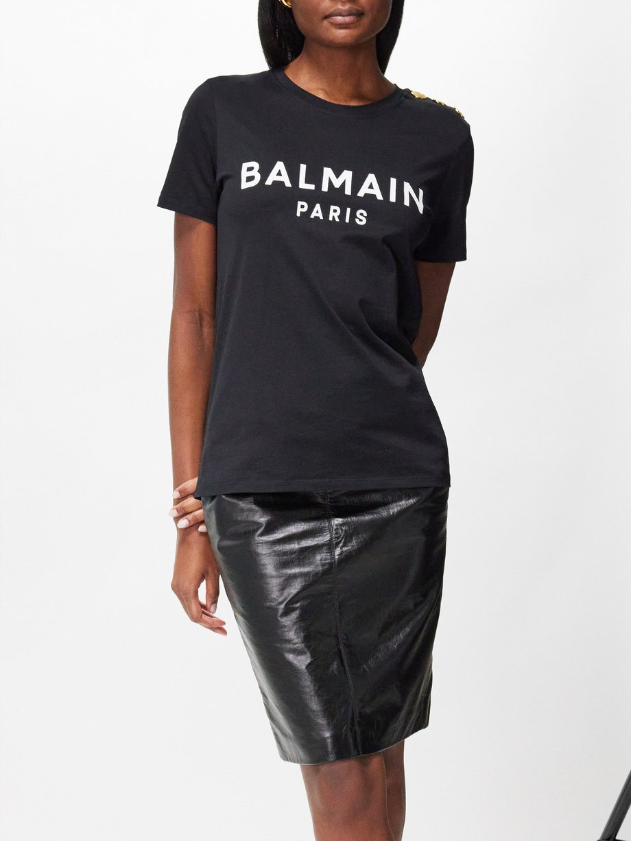 Balmain Button-shoulder logo-print cotton T-shirt