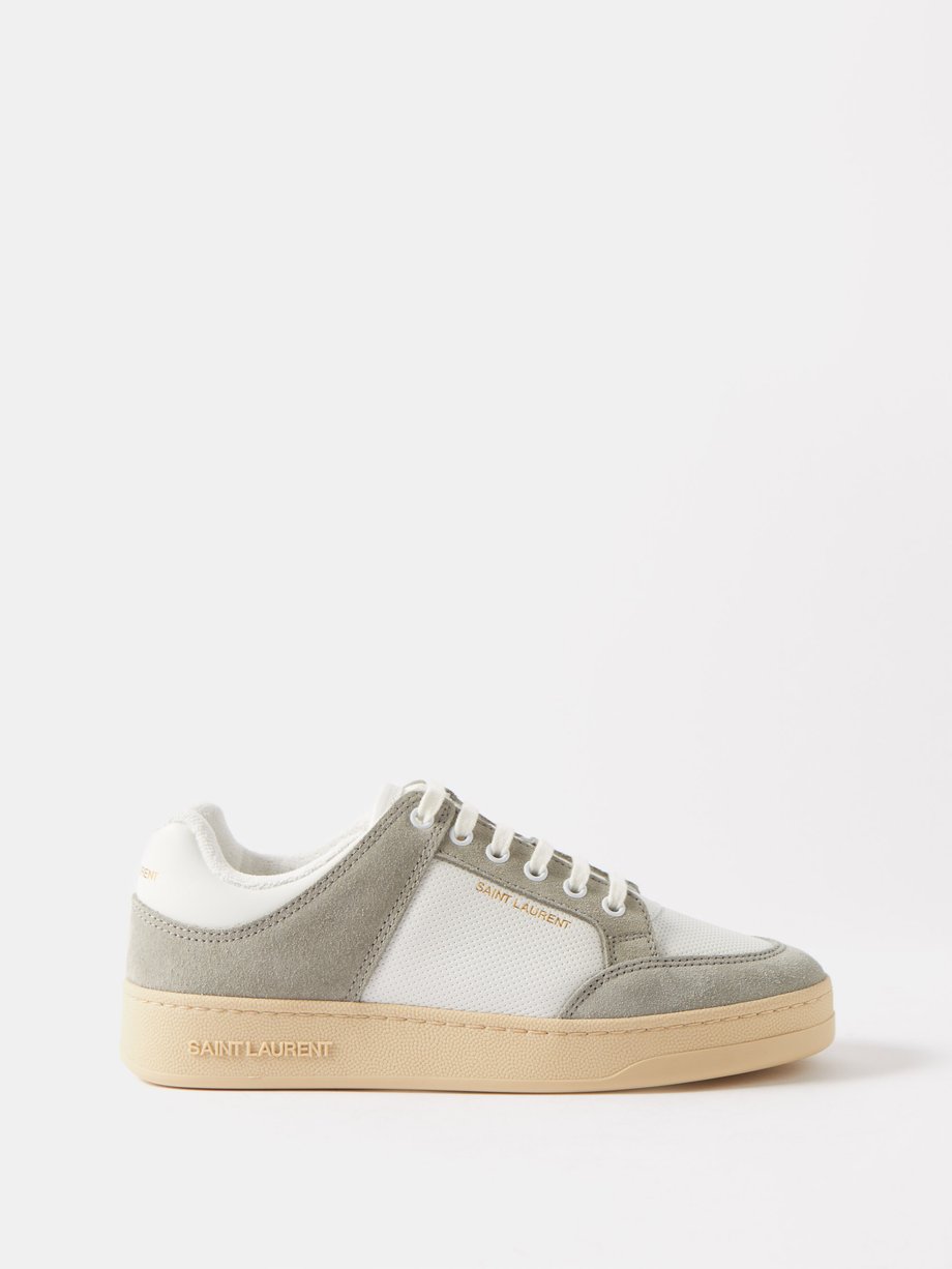 White SL61 low-top leather and suede trainers | Saint Laurent | MATCHES UK