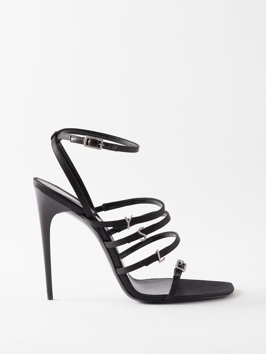 Black Jerry 110 crystal-embellished satin sandals | Saint Laurent ...