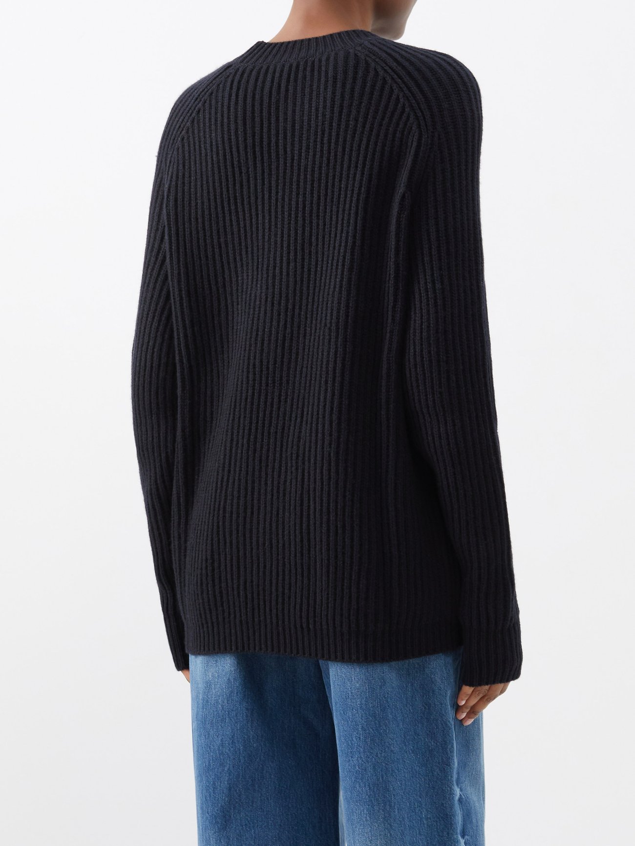Navy Crew neck wool and cashmere-blend ribbed jumper