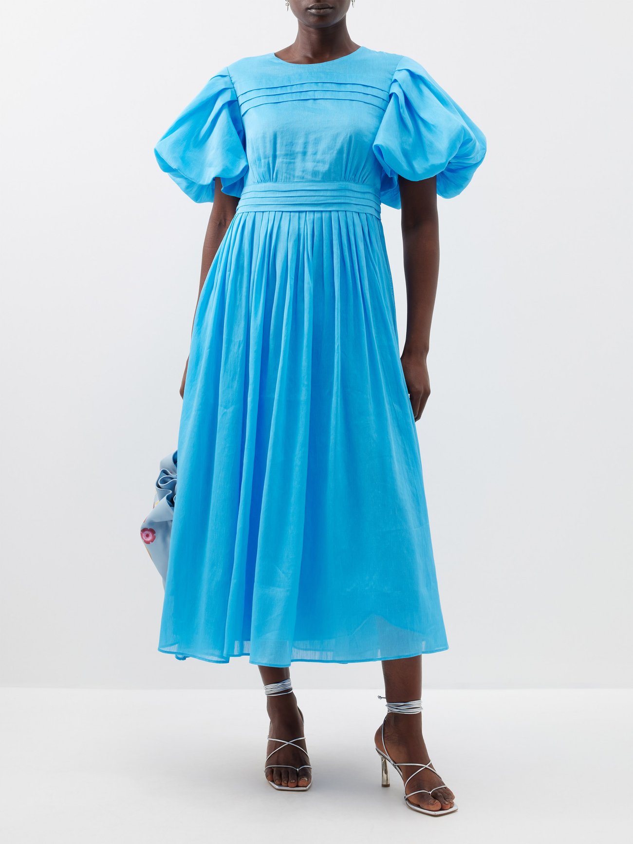 Blue Sylvie pintucked linen-blend voile midi dress | Aje | MATCHES UK