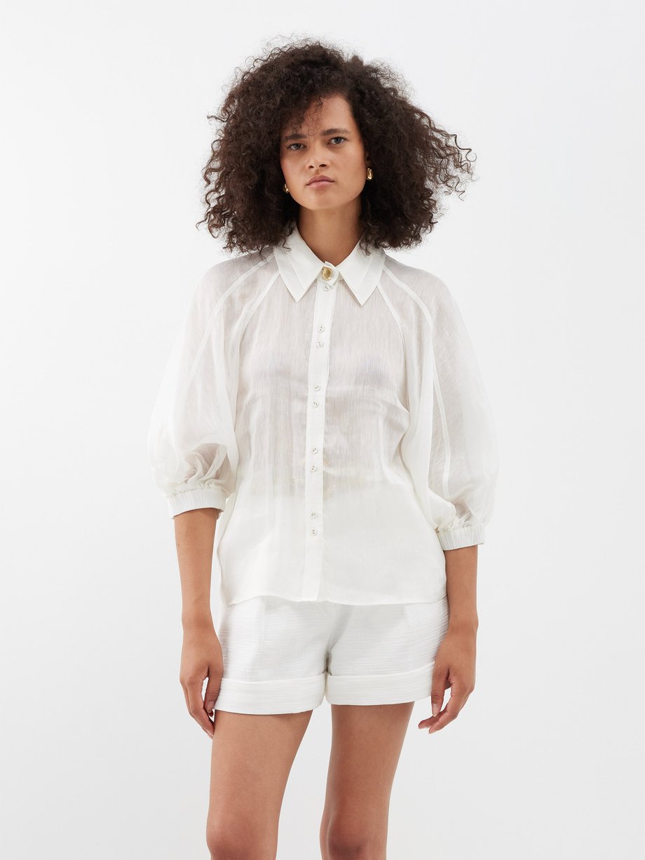 Aje Aje Palms puff-sleeve linen-blend blouse White｜MATCHESFASHION（マッチズ ...