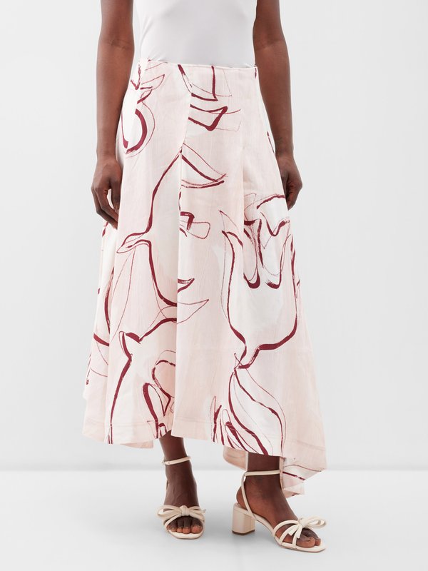 Aje Jeanne dove-print crepe asymmetric skirt