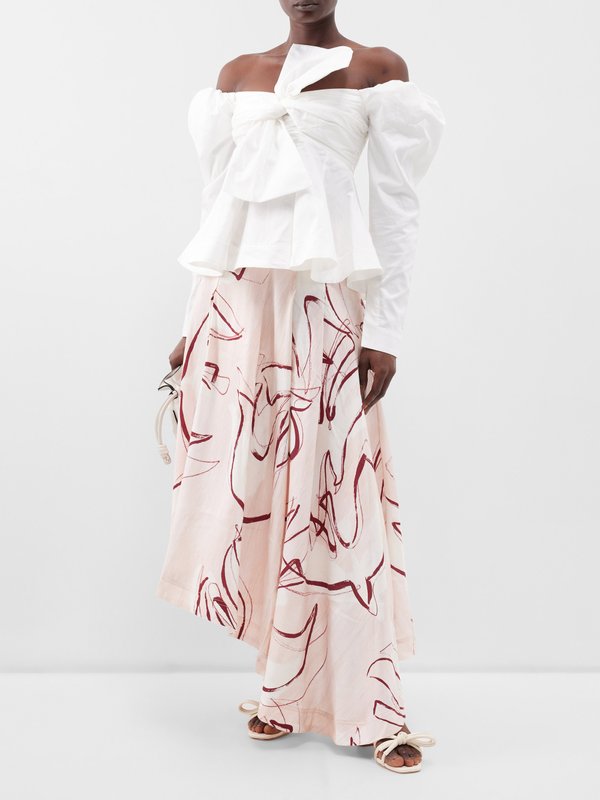 Aje Jeanne dove-print crepe asymmetric skirt