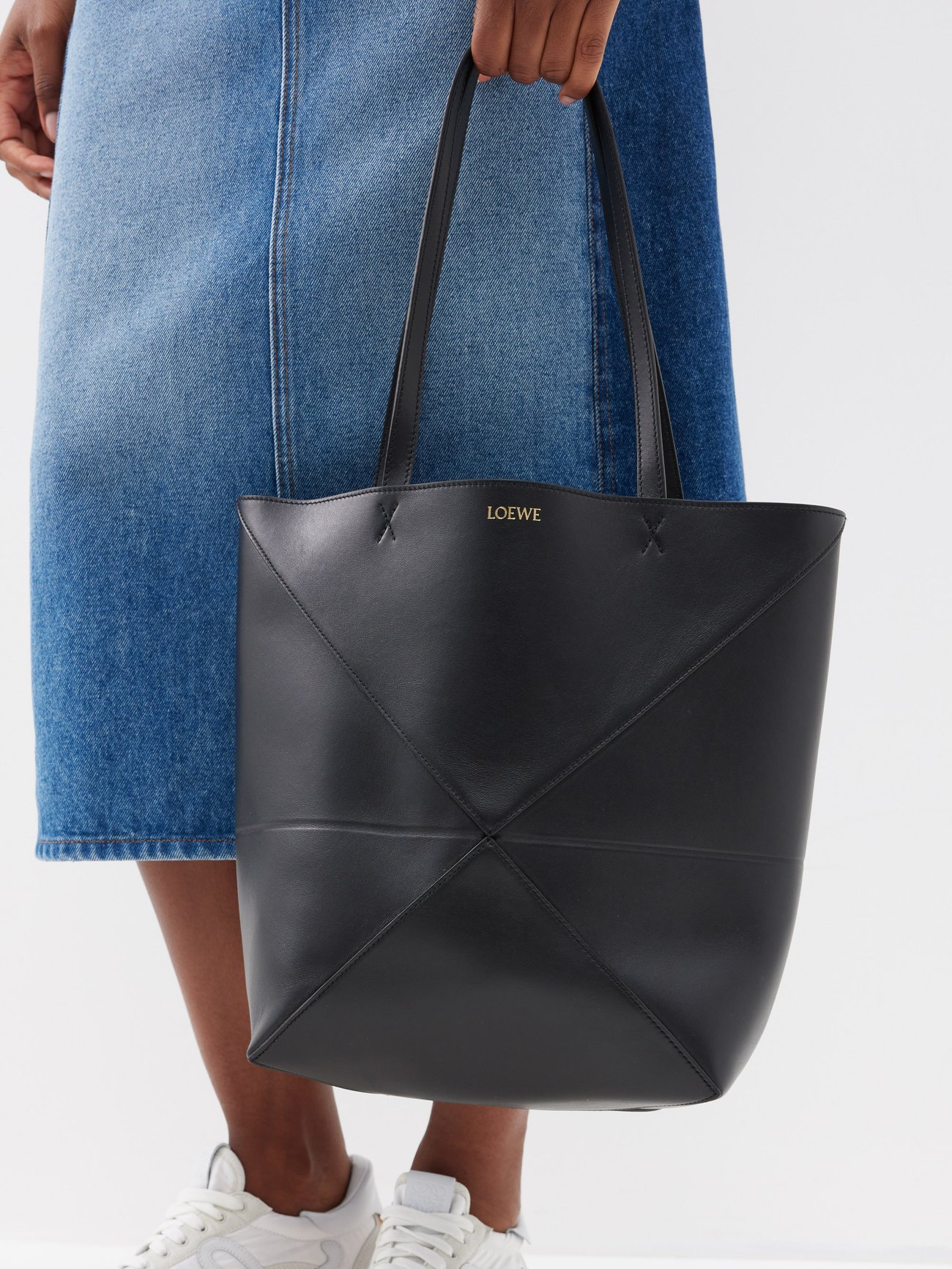 Loewe Fold Shopper Leather Tote Bag in Black for Men