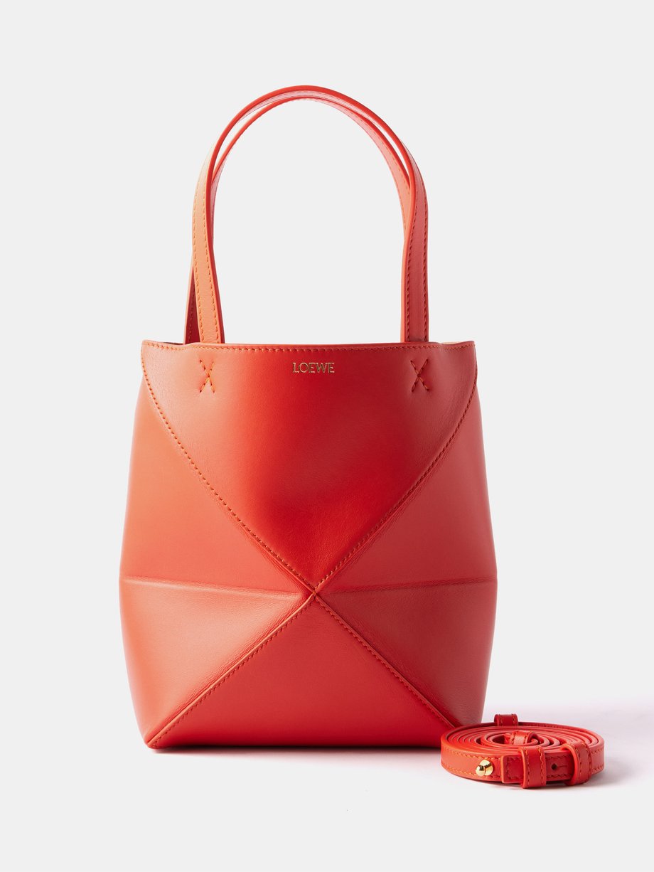 Puzzle Fold Mini Leather Tote Bag in Orange - Loewe