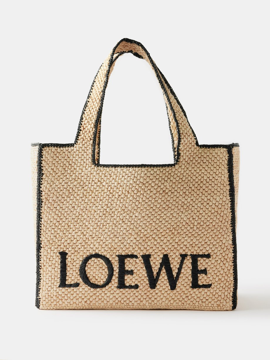 Beige Large logo-embroidered raffia tote bag | LOEWE | MATCHESFASHION UK
