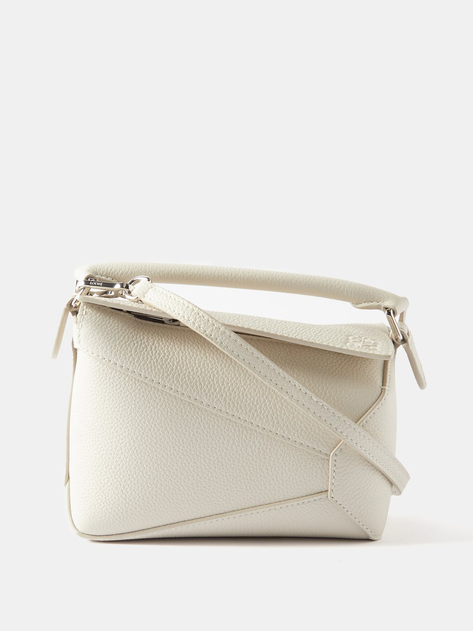 White Puzzle mini grained leather cross body bag LOEWE MATCHES UK