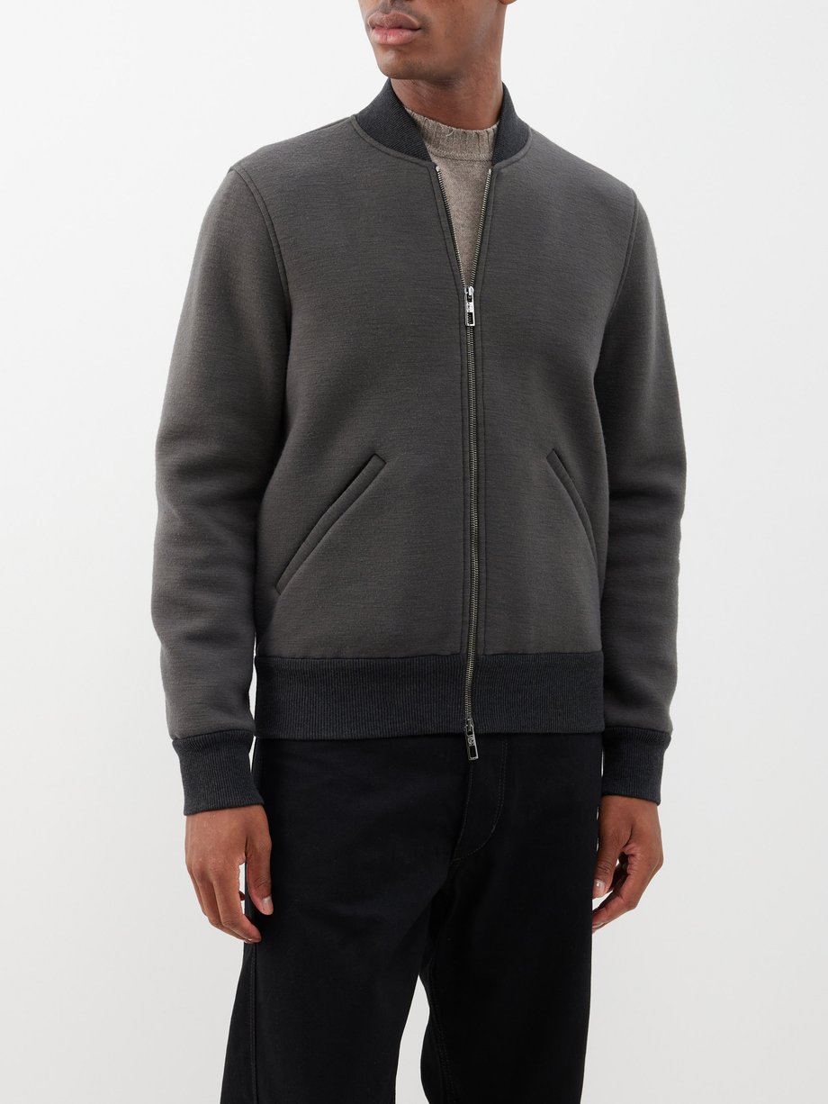 Grey Wool-blend zipped bomber jacket | Giorgio Armani | MATCHESFASHION UK