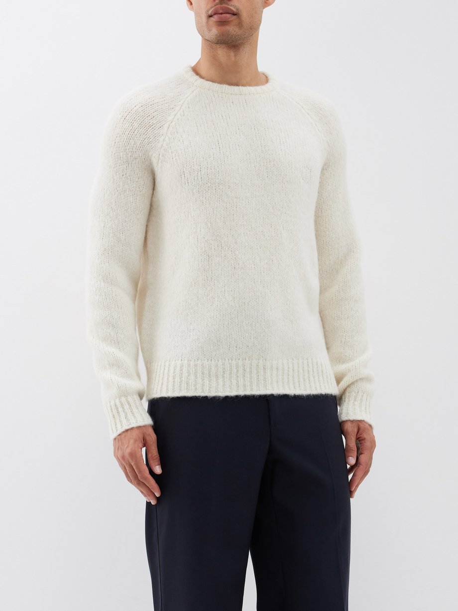 White Logo-embroidered wool-blend sweater | Giorgio Armani ...