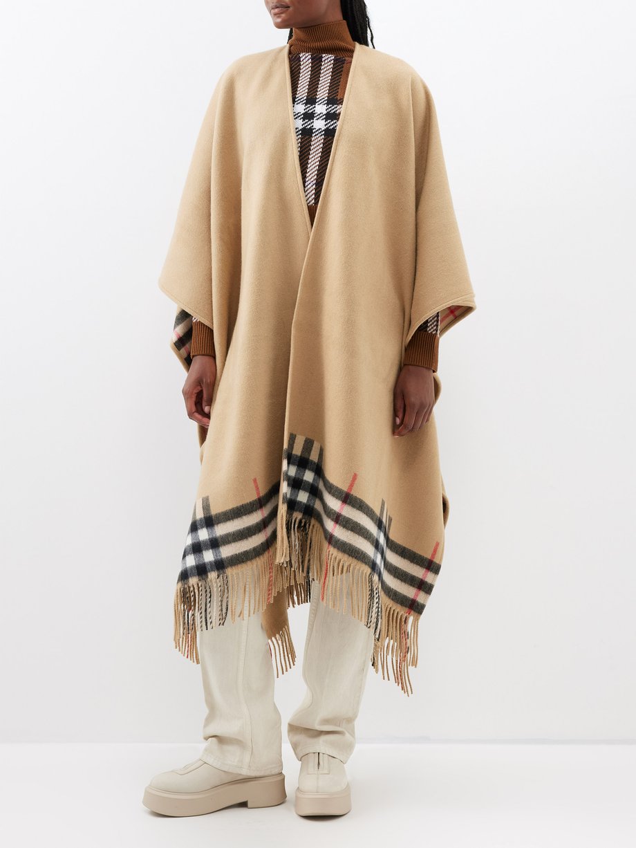 Beige Reversible checked cashmere-wool poncho | Burberry | MATCHES UK
