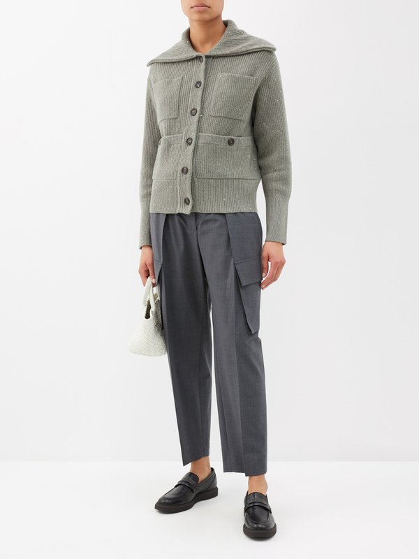 Brunello Cucinelli Wide-collar patch-pocket knitted cardigan