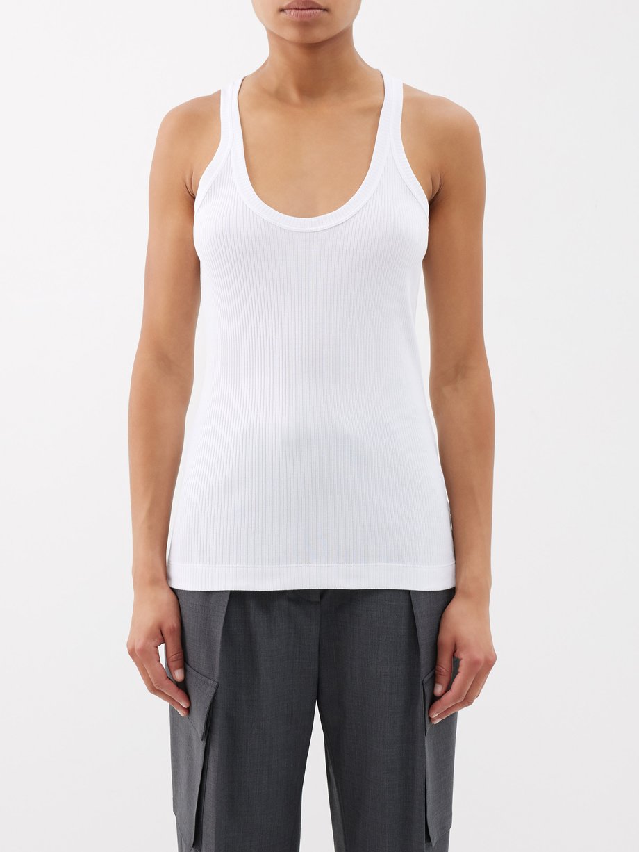 White Scoop-neck ribbed-jersey tank top