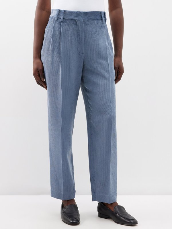 High-rise tapered corduroy pants in blue - Brunello Cucinelli