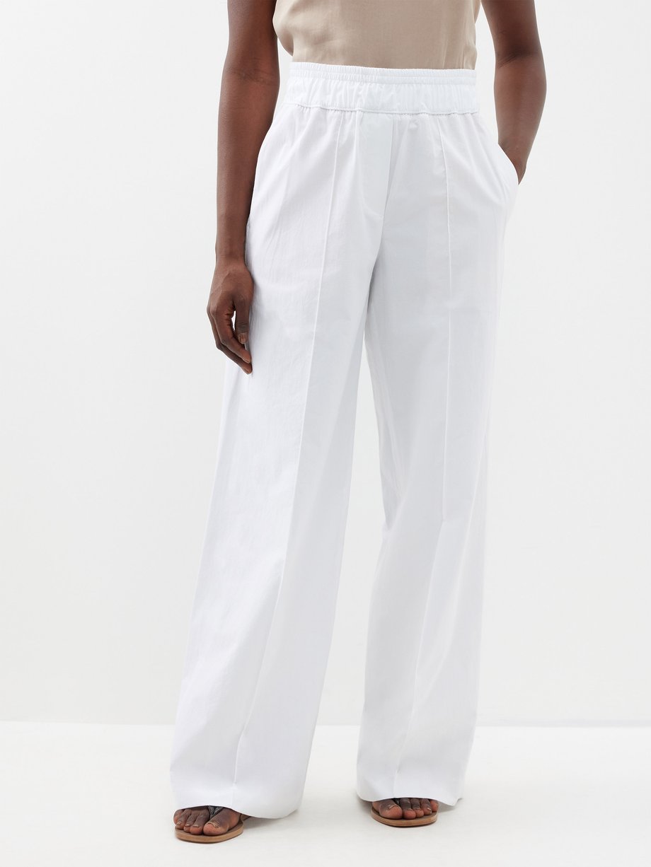 itnpbwus Womens 2022 Loose Cotton Elastic High Waist Pants Fashion Solid Wide  Leg Lounge Trousers White S at Amazon Women's Clothing store