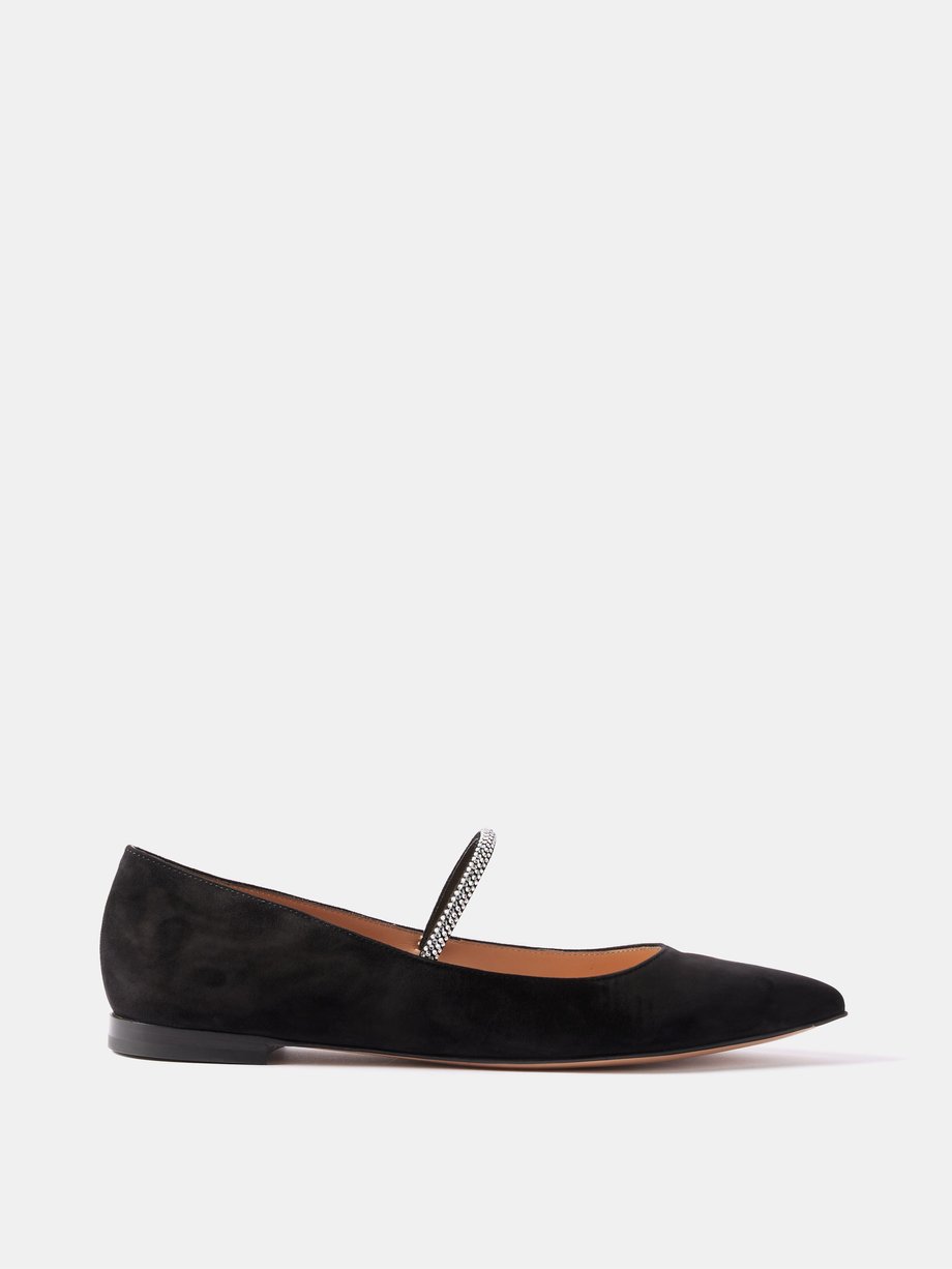 Black Crystal-embellished suede ballet flats | Gianvito Rossi | MATCHES UK