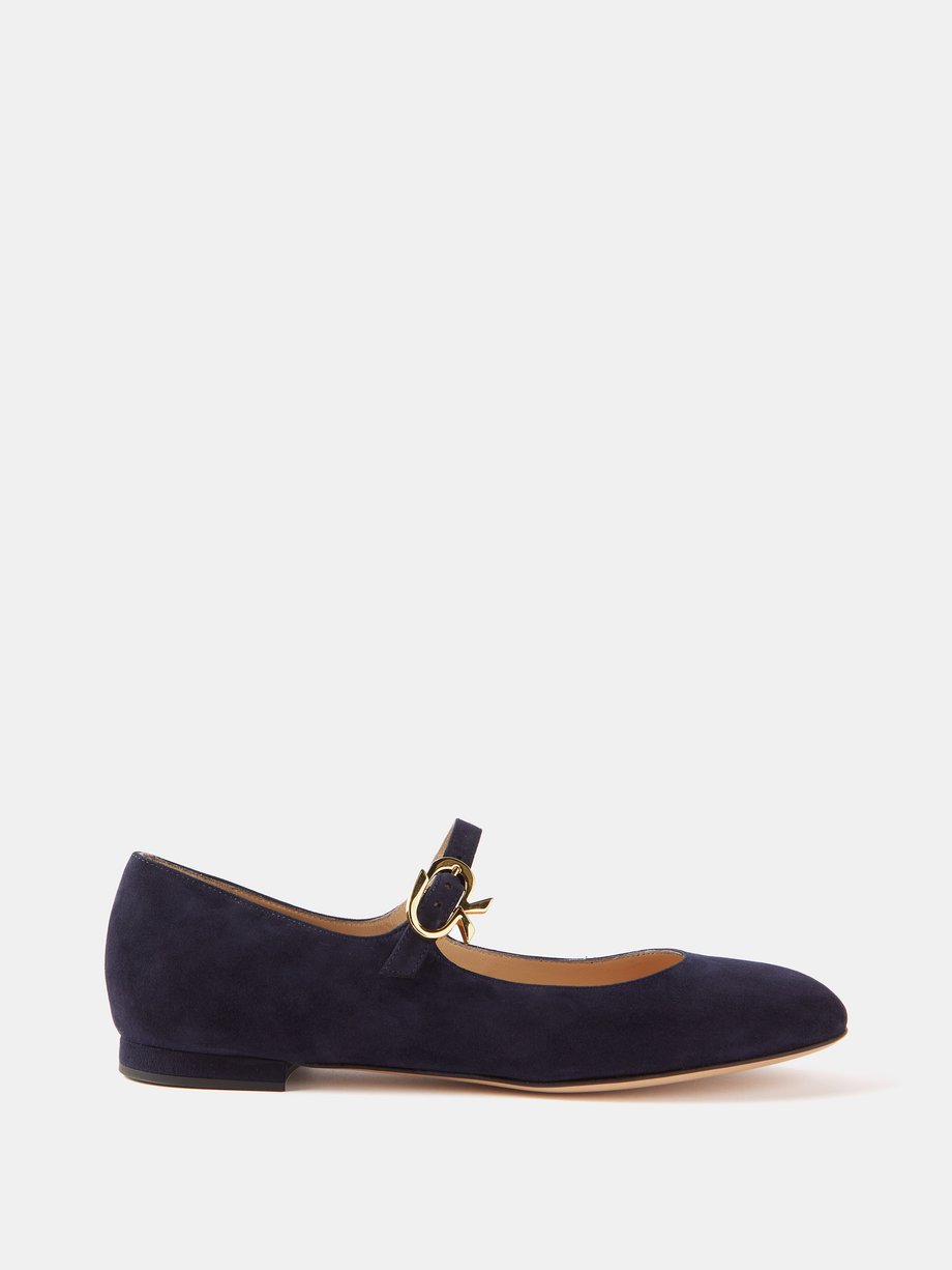Navy Ribbon suede Mary Jane flats | Gianvito Rossi | MATCHES UK
