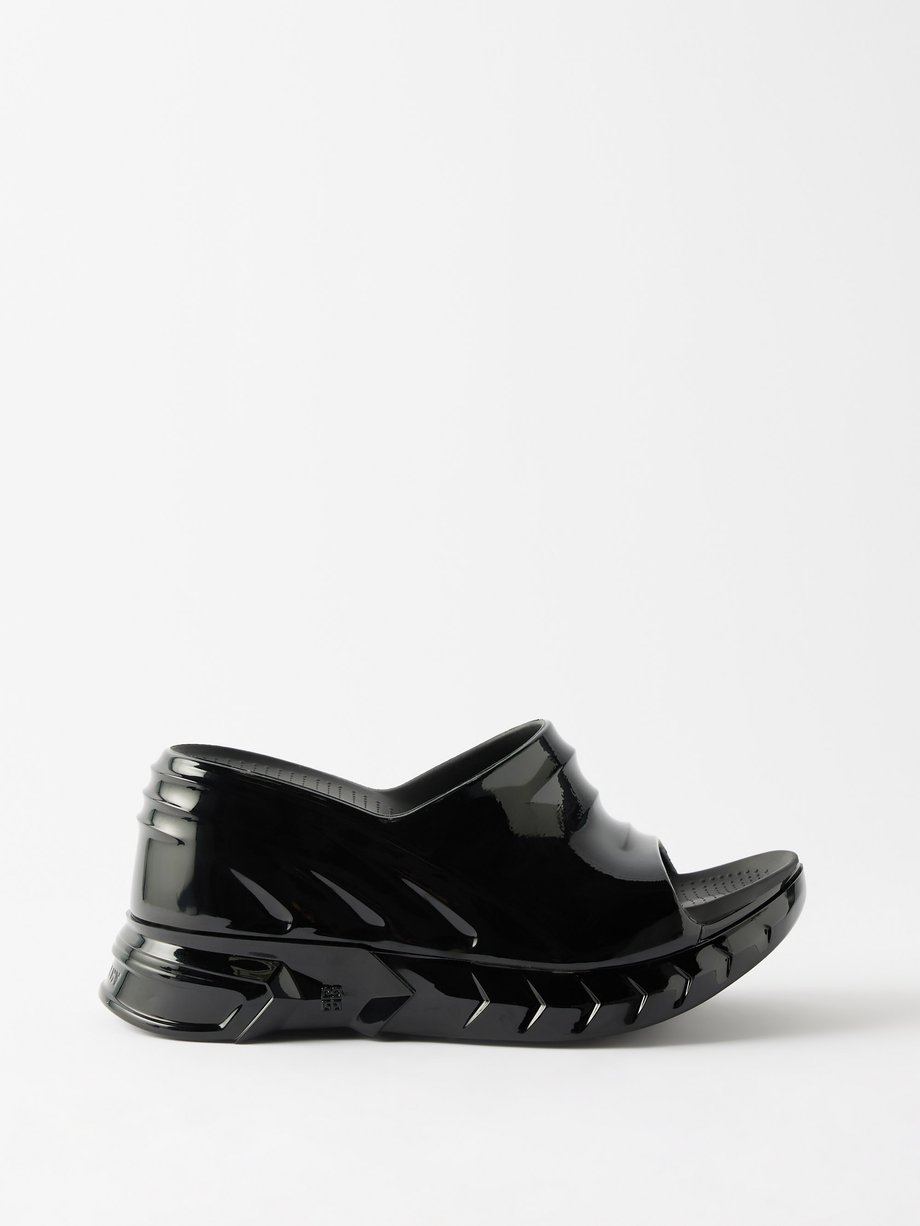 Black Marshmallow 45 patent-rubber wedge sandals | Givenchy ...