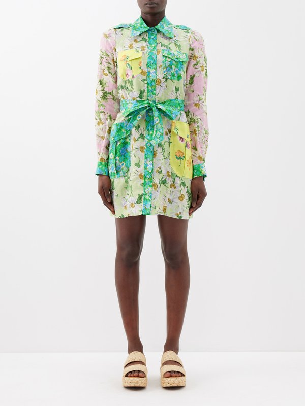 ALÉMAIS (ALÉMAIS) Kenzie floral-patchwork linen mini shirt dress