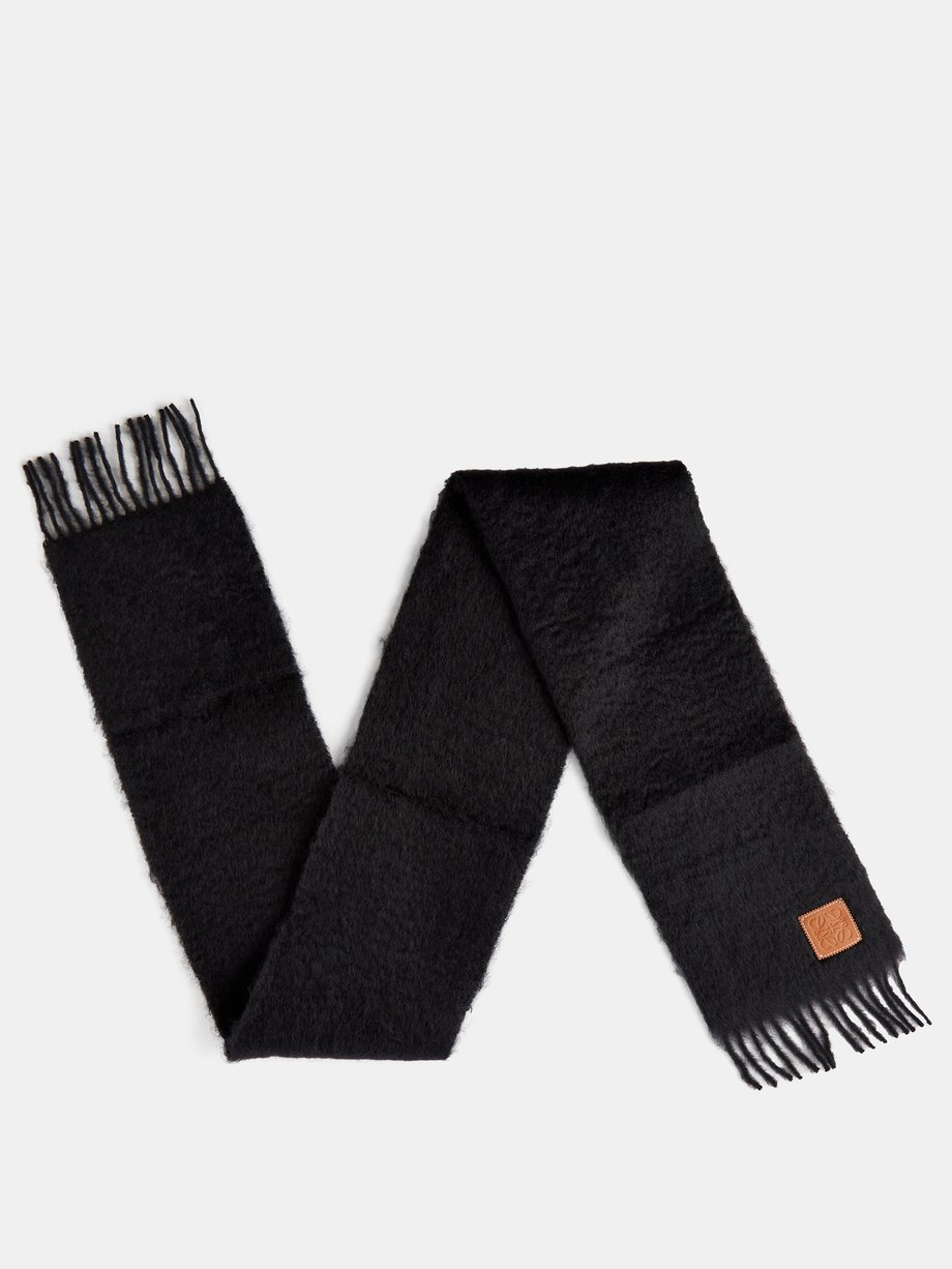 Black Anagram-patch fringed mohair-blend scarf | LOEWE | MATCHES UK