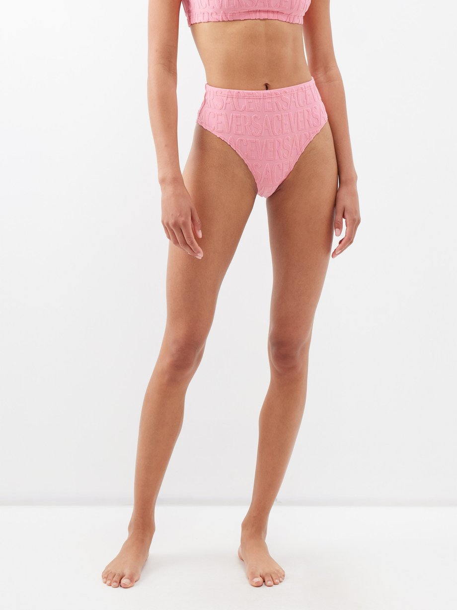 Pink High-rise jaquard-terry bikini briefs, Versace
